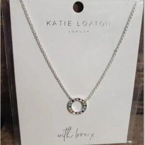 NWT Katie Loxton Silver Plated Chain Necklace With Rainbow Of Colors Crystals